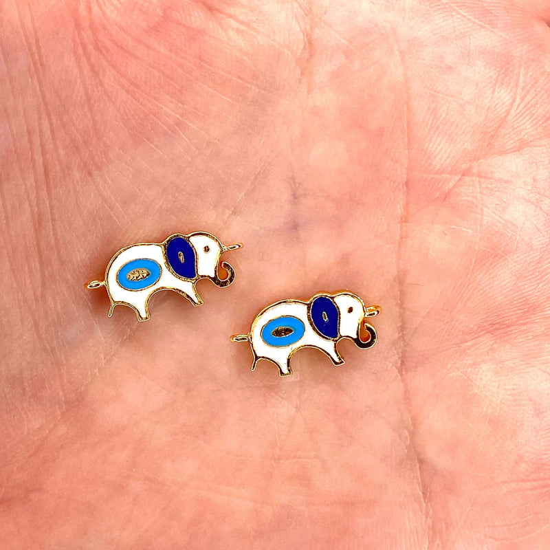 24 Karat vergoldete Elefanten-Charms aus emailliertem Messing, 2 Stück in einer Packung