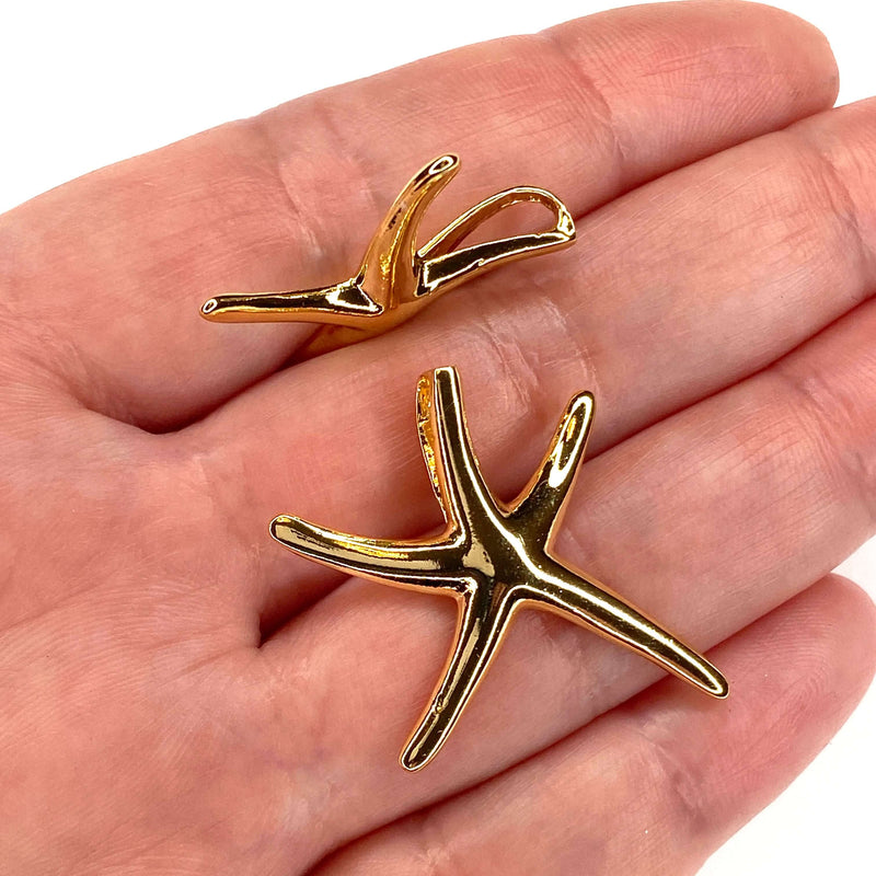 24Kt Gold Plated Brass Starfish Charms, 2 pcs in a pack