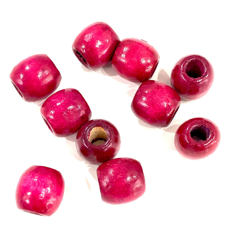 Dk Fuchsia Large Hole Wooden Beads 16x15mm 10 Pieces in a pack