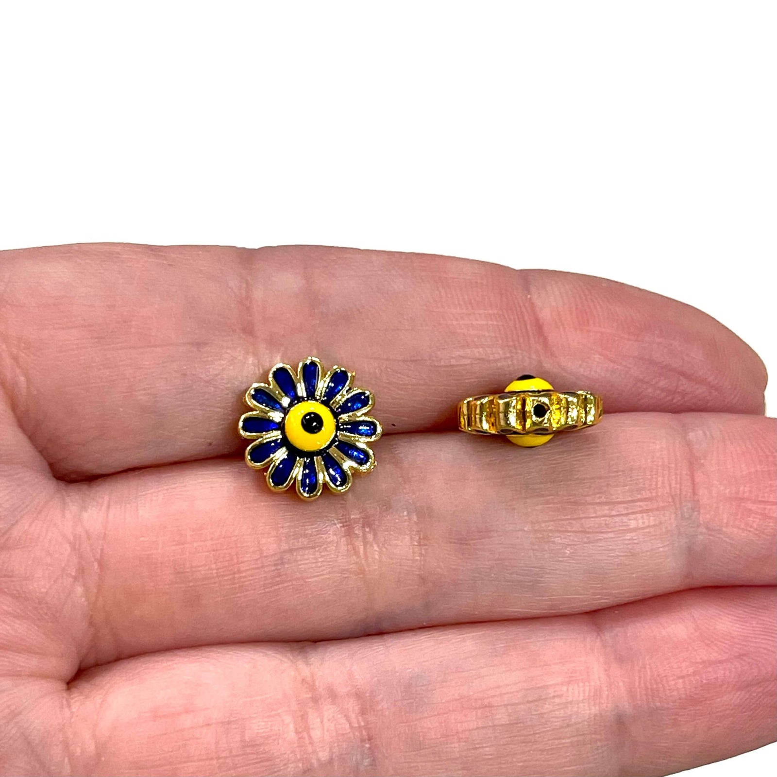24Kt Gold Plated Brass Double-Sided Enamelled Daisy Charm