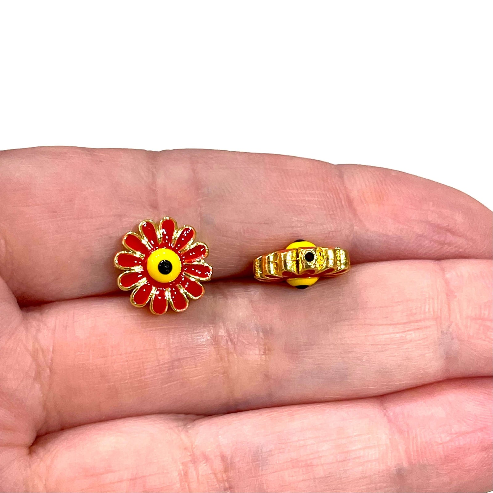 24Kt Gold Plated Brass Double-Sided Enamelled Daisy Charm