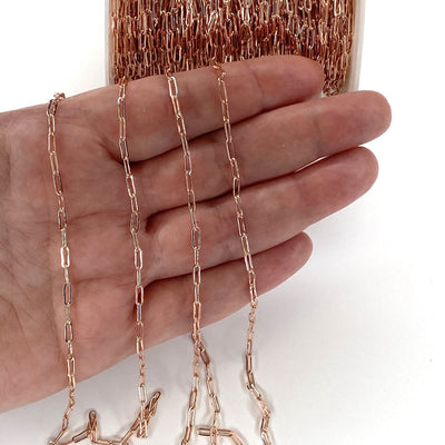 Rose Gold Plated Brass Paperclip Chain, 7x3.5 mm Rose Gold Plated Chain,
