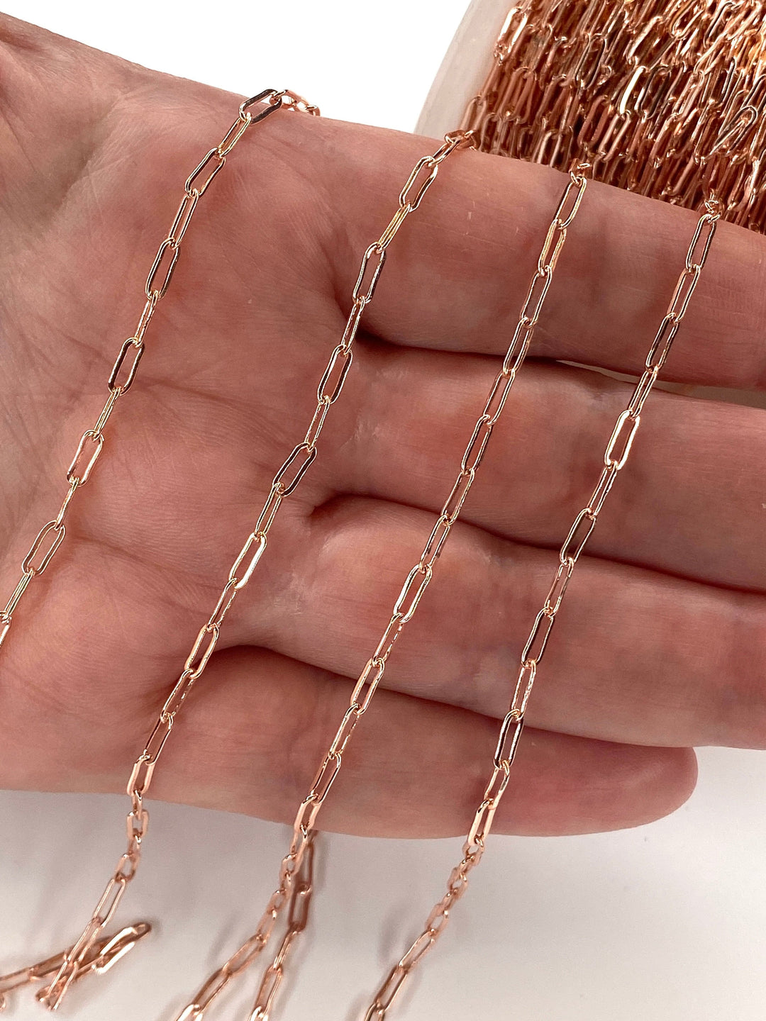 Rose Gold Plated Brass Paperclip Chain, 6x2,5 mm Rose Gold Plated Chain,