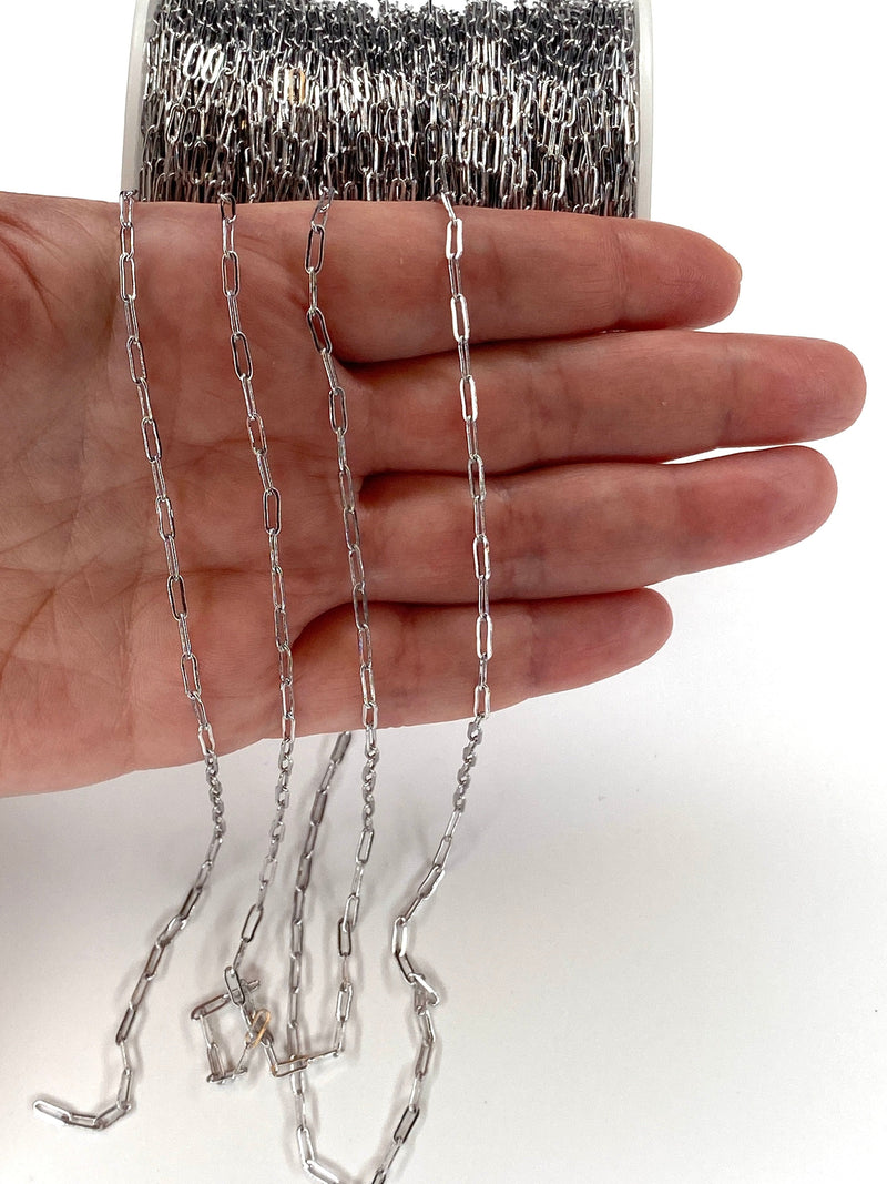 Rhodium Plated Brass Paperclip Chain, 7x3.5 mm Rhodium Plated Chain,