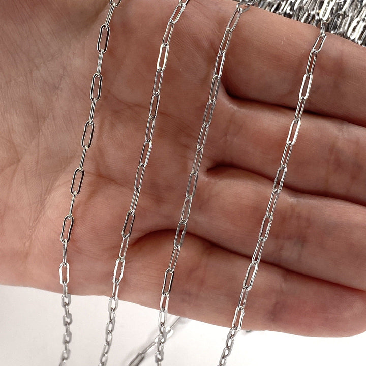 Rhodium Plated Brass Paperclip Chain, 7x3.5 mm Rhodium Plated Chain,