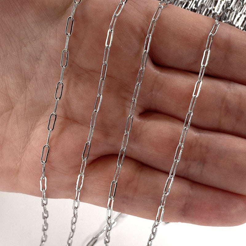 Rhodium Plated Brass Paperclip Chain, 7x3.5 mm Rhodium Plated Chain,