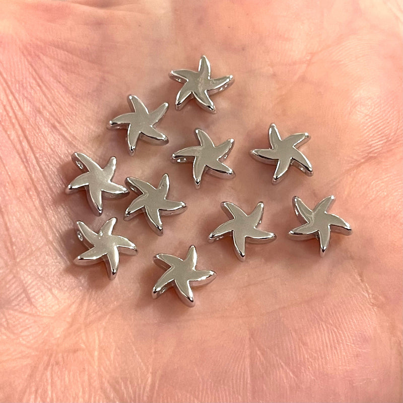 Rhodium Plated Starfish Spacer Charms, 10 Pcs in a Pack