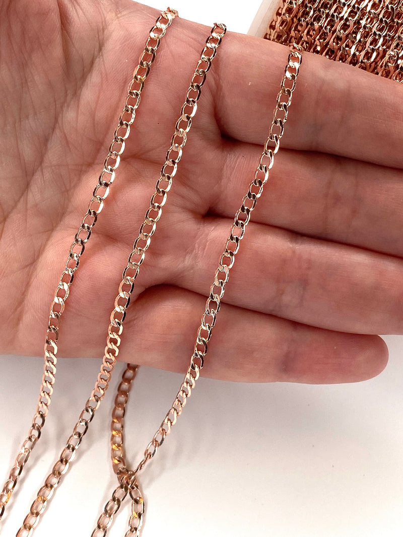 Rose Gold Plated 3mm Brass Chain , Rose Gold Plated Chain, Rose Gold Plated Necklace Chain,