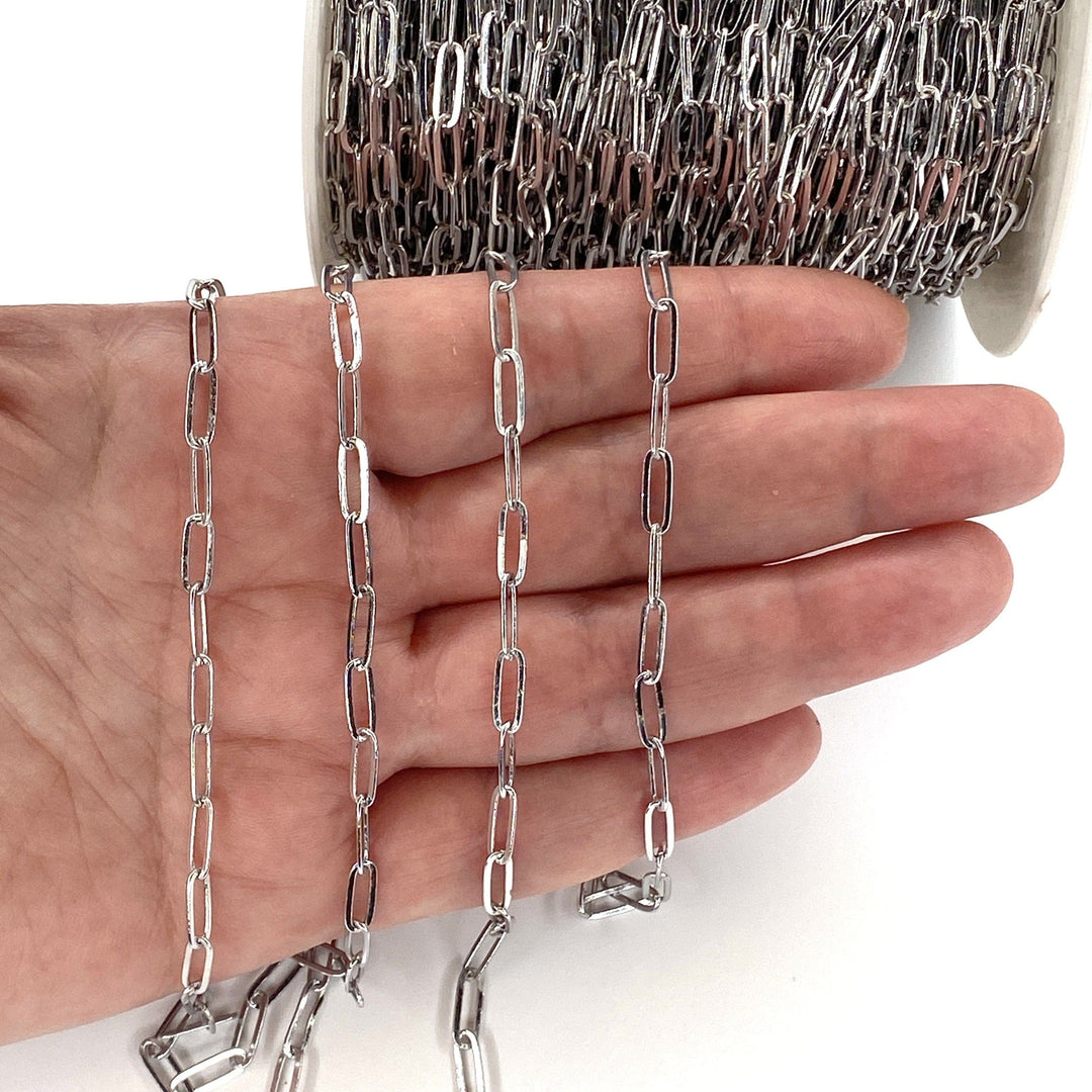 Rhodium Plated Brass Paperclip Chain, 11x4 mm Rhodium Plated Chain,