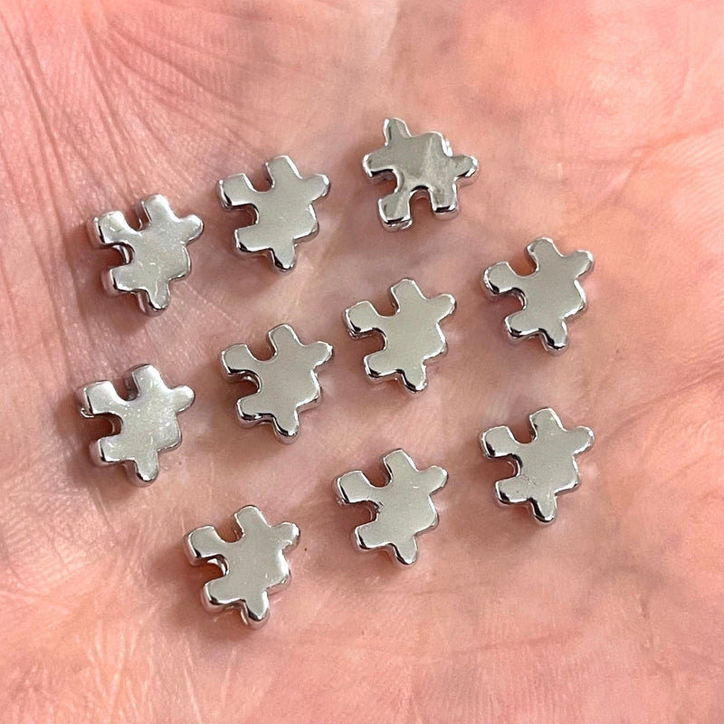 Rhodium Plated Puzzle Piece Spacer Charms, 10 Pcs in a Pack