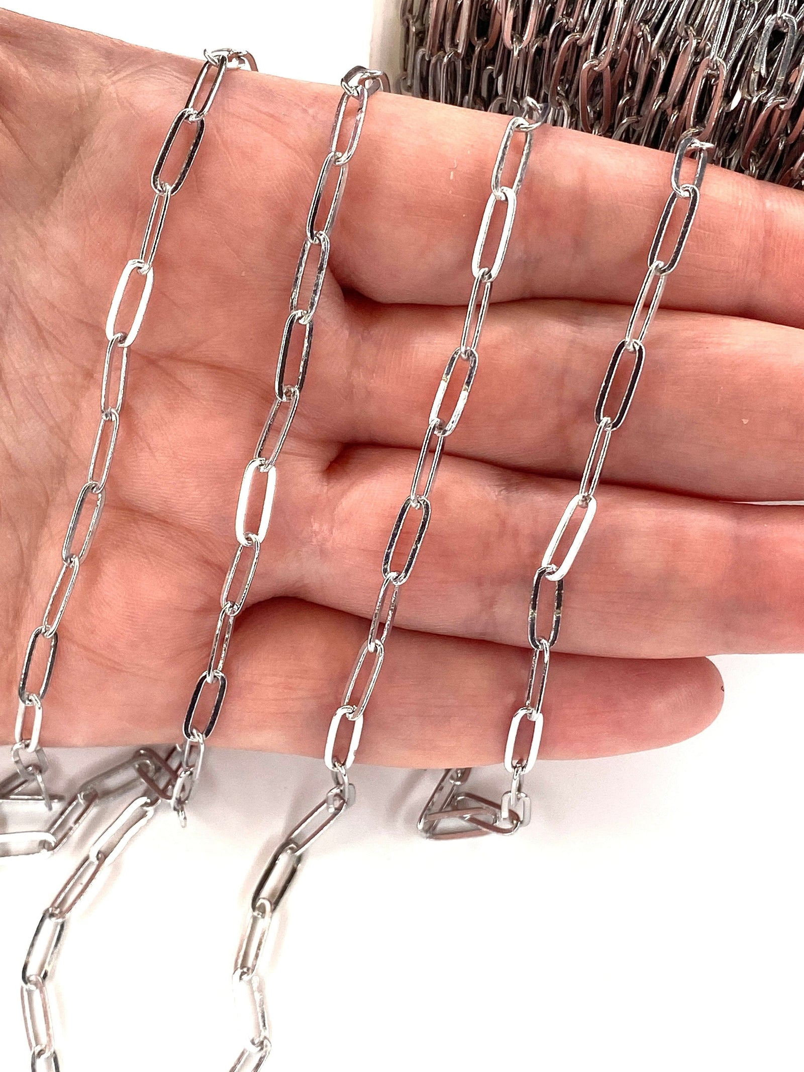 Rhodium Plated Brass Paperclip Chain, 11x4 mm Rhodium Plated Chain,