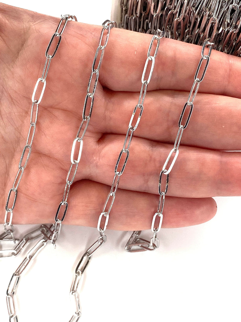 Chaîne trombone en laiton plaqué rhodium, chaîne plaquée rhodium 11x4 mm,