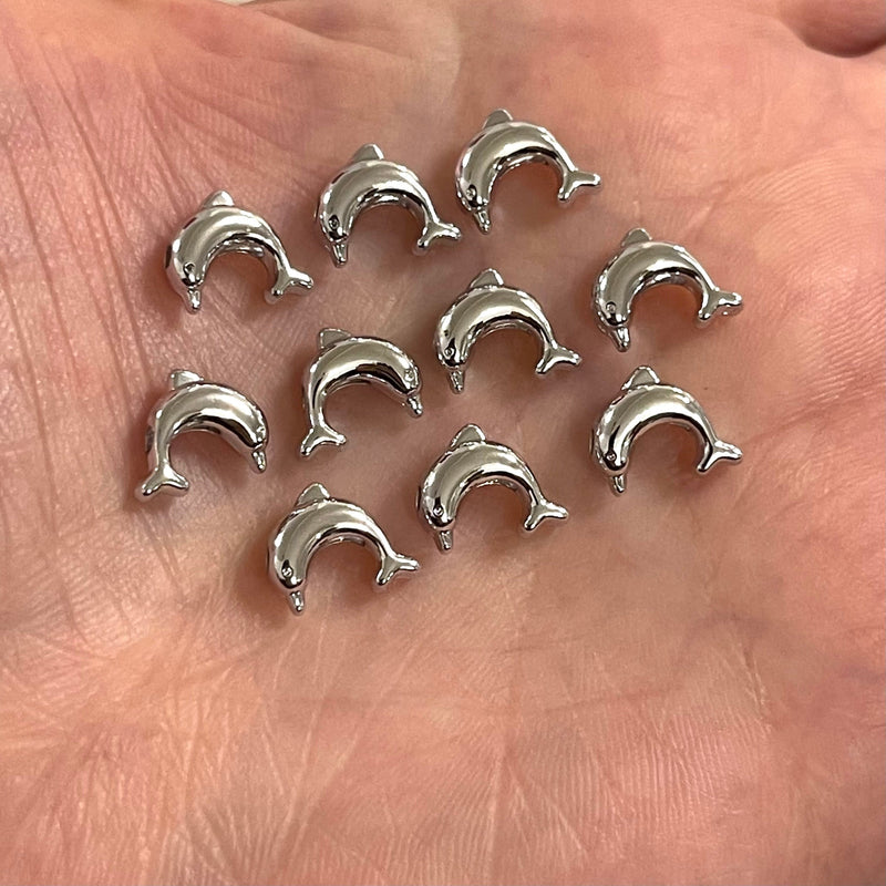 Rhodium Plated Dolphin Spacer Charms, 10 pcs in a Pack
