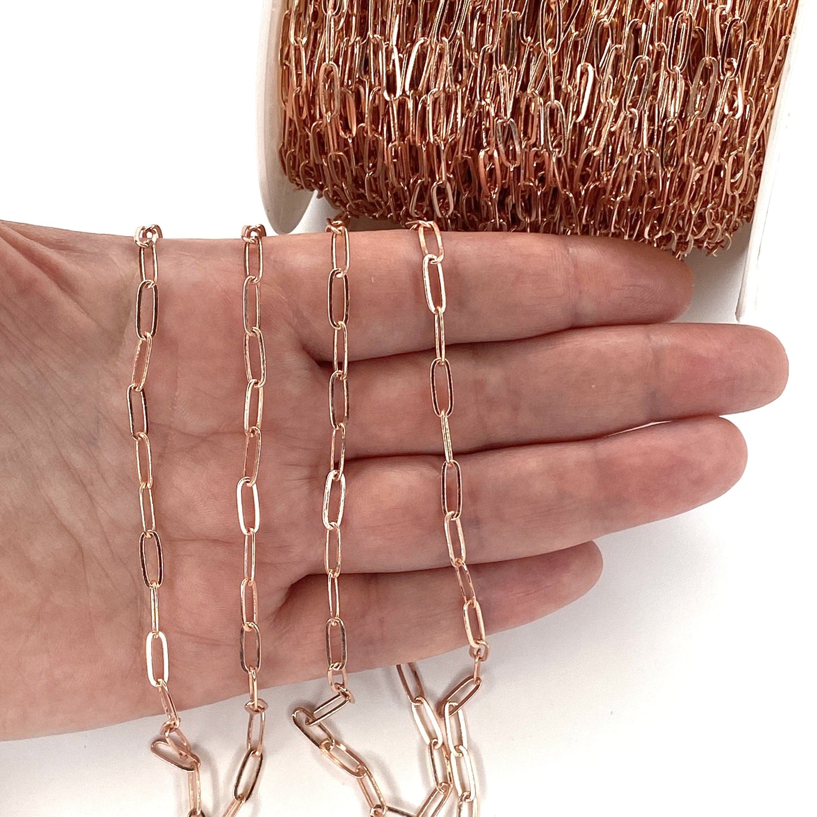 Rose Gold Plated Brass Paperclip Chain, 9.5x3.5 mm Rose Gold Plated Chain,