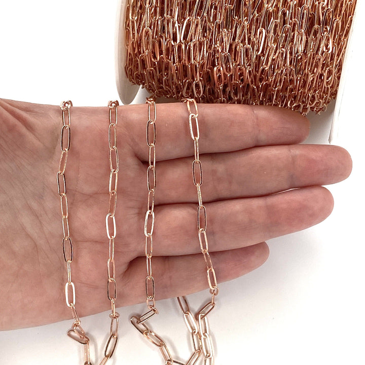 Rose Gold Plated Brass Paperclip Chain, 9.5x3.5 mm Rose Gold Plated Chain,