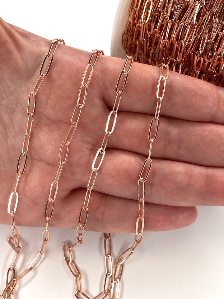 Rose Gold Plated Brass Paperclip Chain, 11x4 mm Rose Gold Plated Chain,
