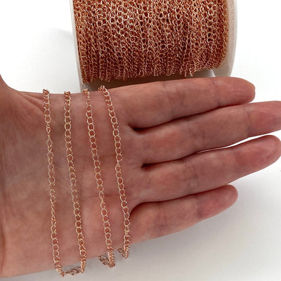 Rose Gold Plated Extender Chain, 3mm Rose Gold Plated Extender Chain, 1 Meter-3.3Feet Extender Chain