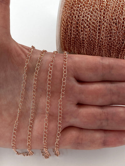 Rose Gold Plated Extender Chain, 3mm Rose Gold Plated Extender Chain, 1 Meter-3.3Feet Extender Chain