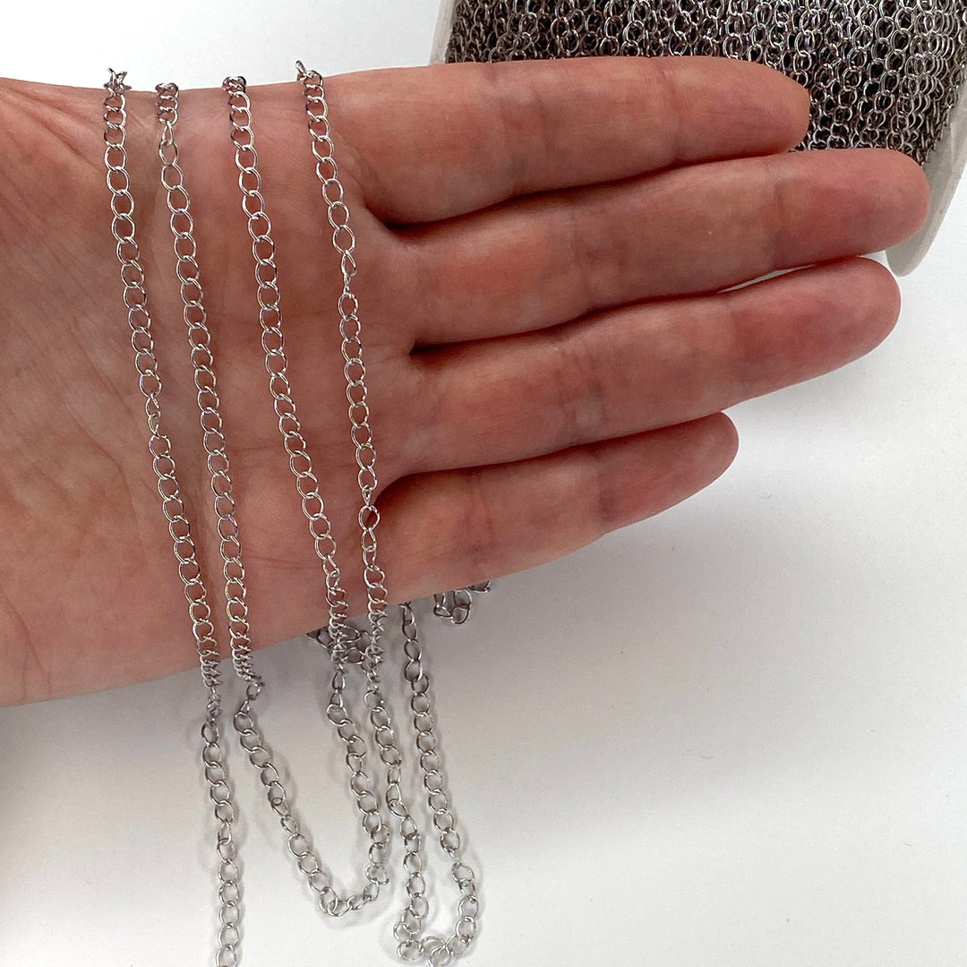 Rhodium Plated Extender Chain, 3mm Rhodium Plated Extender Chain, 1 Meter-3.3Feet Extender Chain