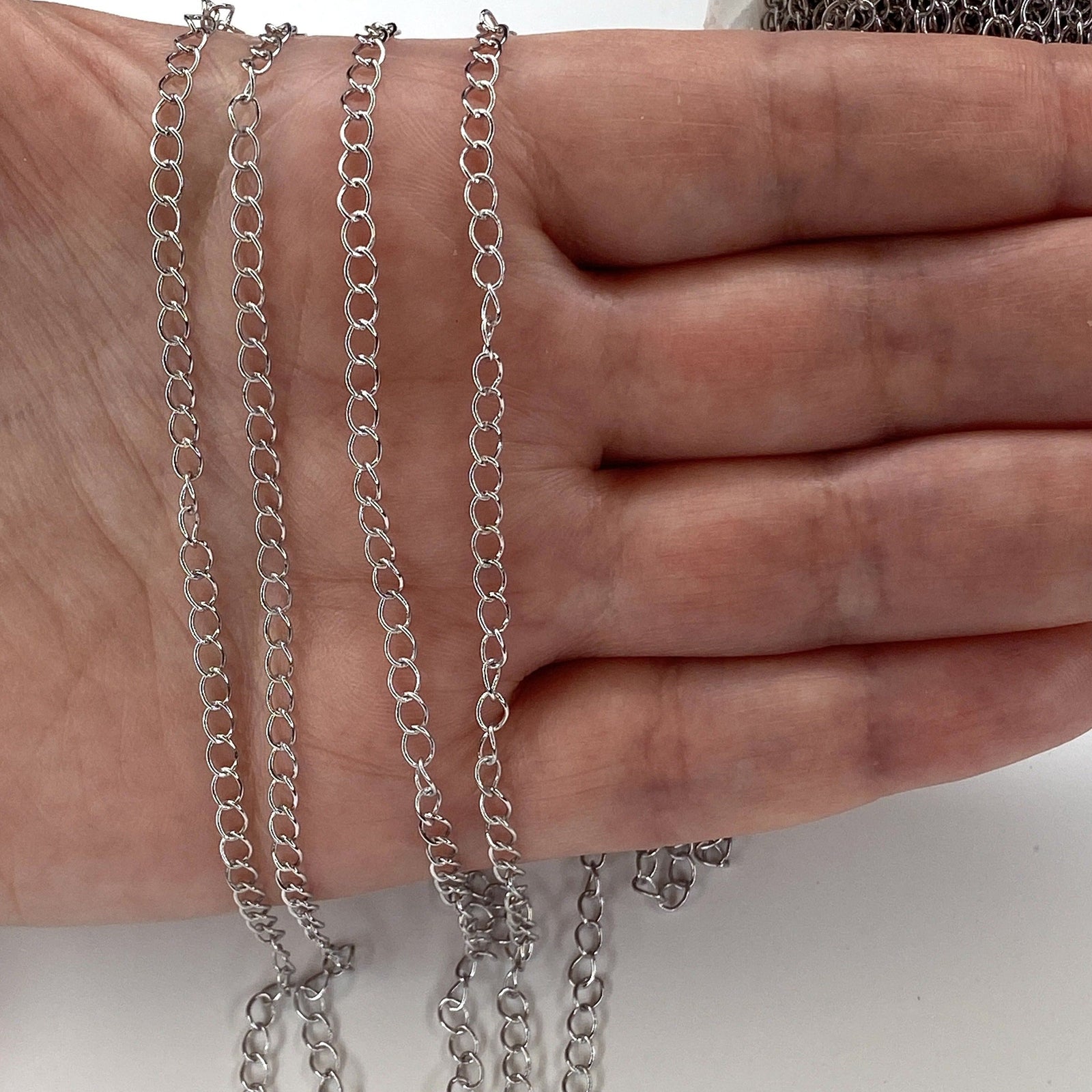 Rhodium Plated Extender Chain, 3mm Rhodium Plated Extender Chain, 1 Meter-3.3Feet Extender Chain