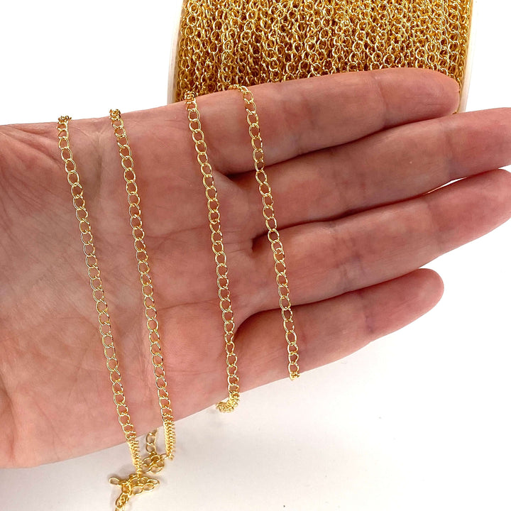 24Kt Gold Plated Extender Chain, 3mm Gold Plated Extender Chain, 1 Meter-3.3Feet Extender Chain