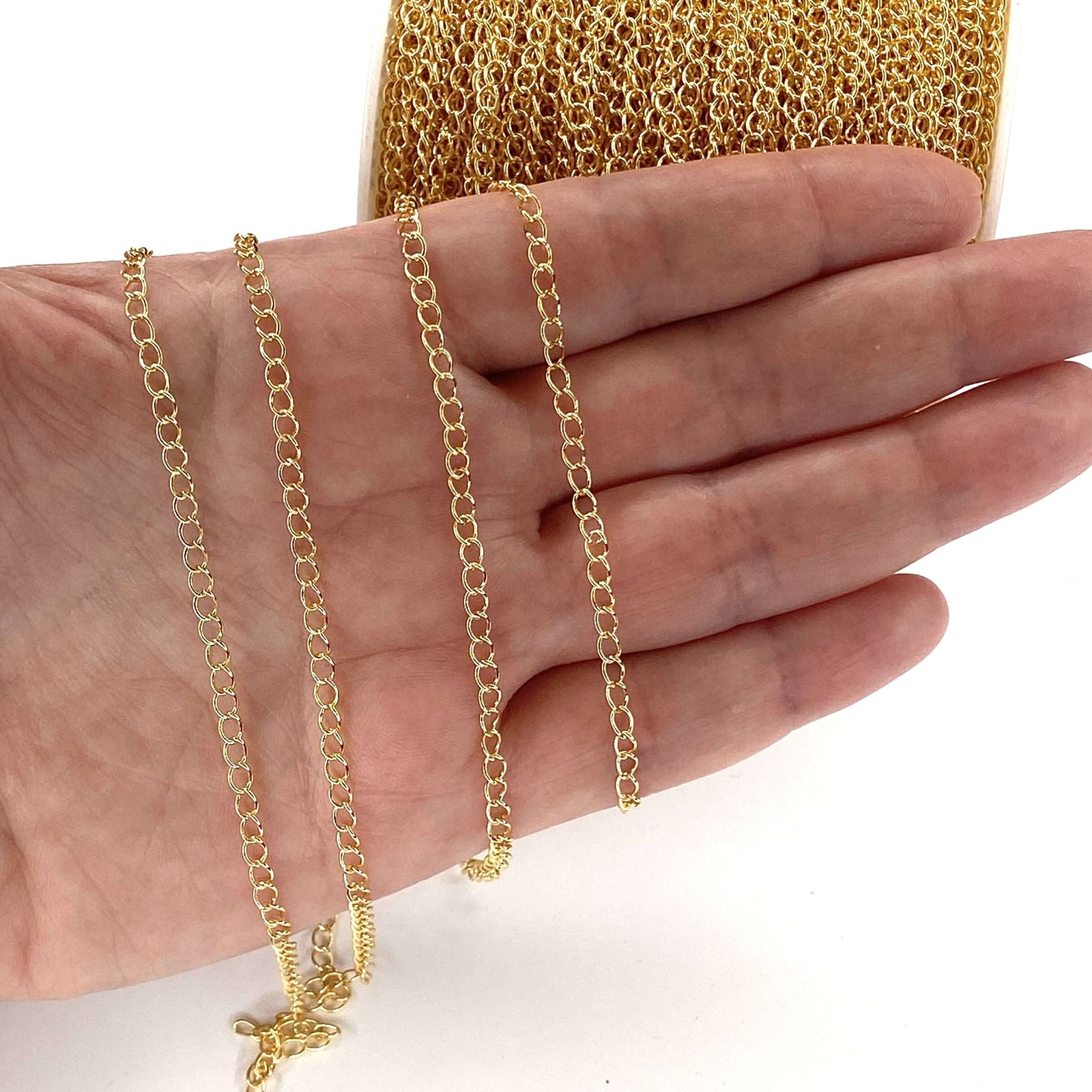 16.5 Foot, 5 Meters Bulk-24Kt Gold Plated Extender Chain, 3.5x4.5mm Gold Plated Extender Chain,