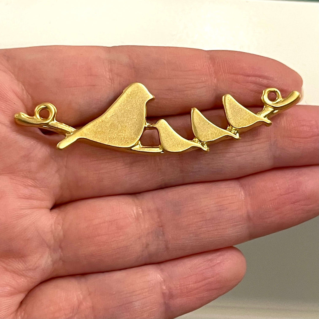 24Kt Matte Gold Plated Bird Family Connector Pendant