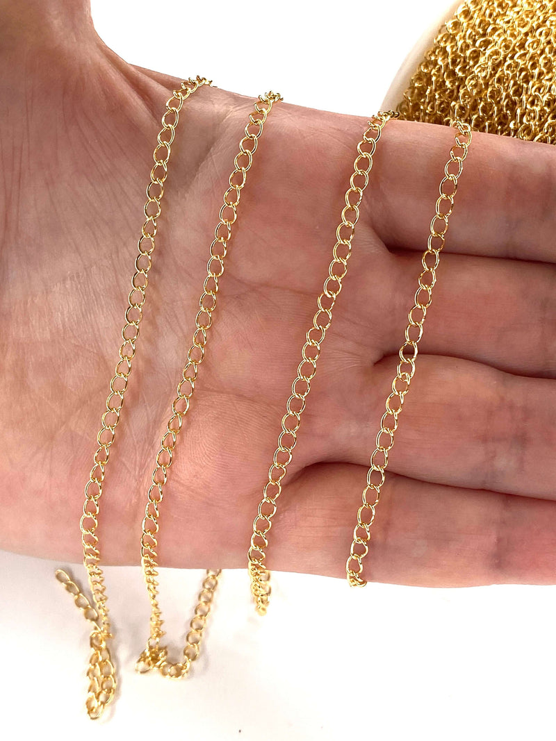 24Kt Gold Plated Extender Chain, 3mm Gold Plated Extender Chain, 1 Meter-3.3Feet Extender Chain