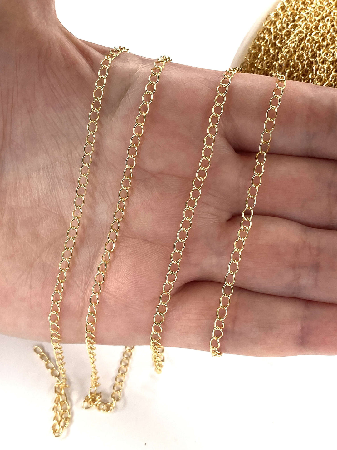 16.5 Foot, 5 Meters Bulk-24Kt Gold Plated Extender Chain, 3mm Gold Plated Extender Chain,