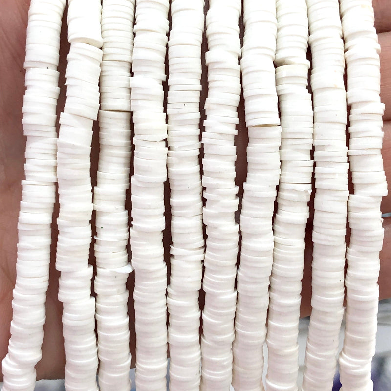 White Heishi Beads, Polymer clay 6x1MM Vinyl Beads