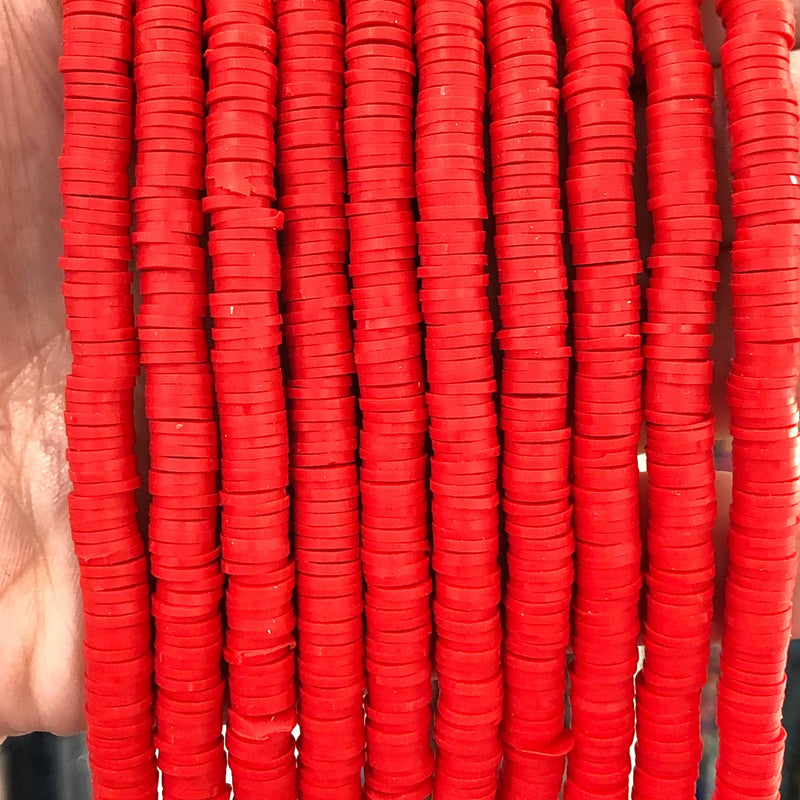 Red Heishi Beads, Polymer clay 6x1MM Vinyl Beads