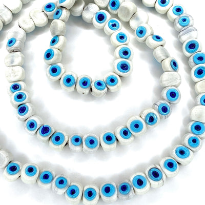 Traditional Turkish Artisan Handmade Glass Evil Eye Beads, Large Hole Evil Eye Glass Beads,  10 Beads per pack