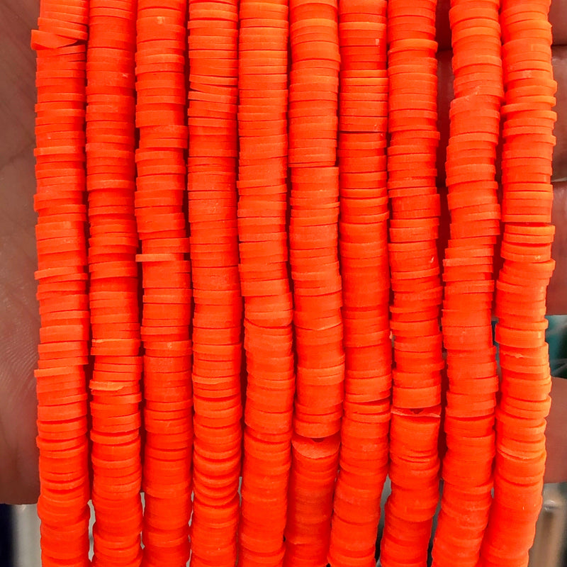 Neon Orange Heishi Beads, Polymer clay 6x1MM Vinyl Beads