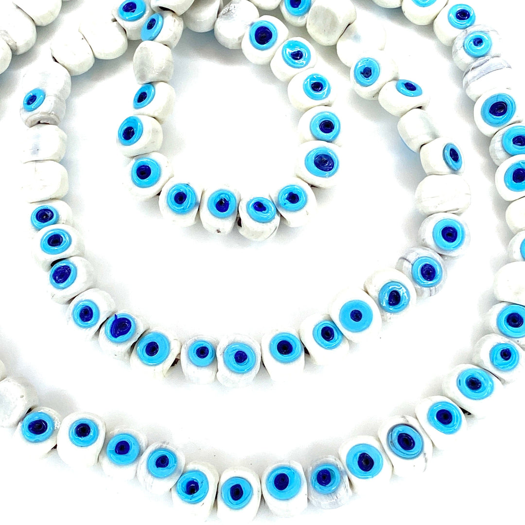 Traditional Turkish Artisan Handmade Glass Evil Eye Beads, Large Hole Evil Eye Glass Beads, 25 Beads per pack