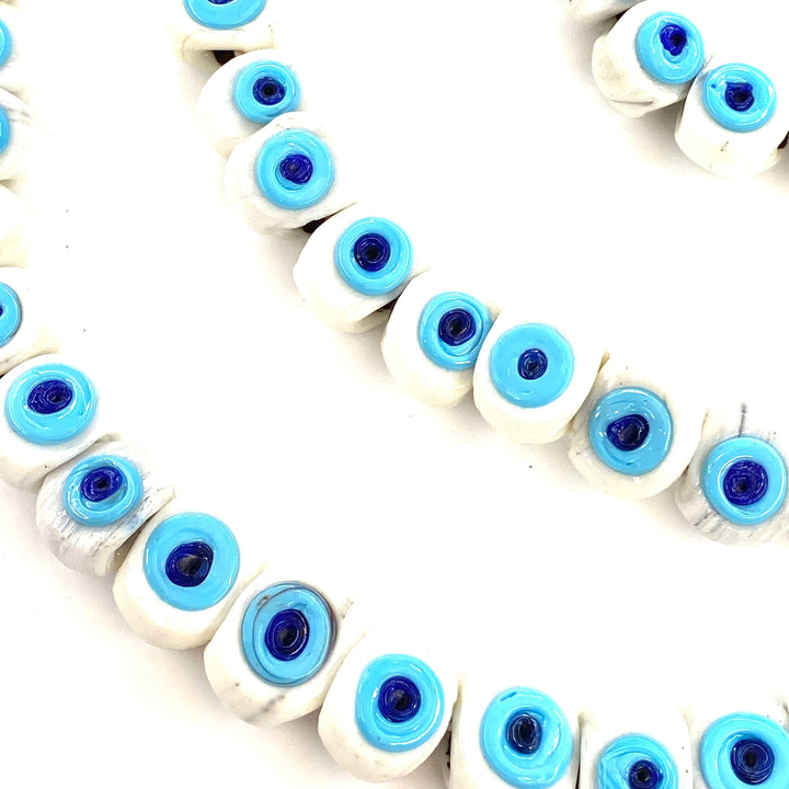 Traditional Turkish Artisan Handmade Glass Evil Eye Beads, Large Hole Evil Eye Glass Beads, 25 Beads per pack