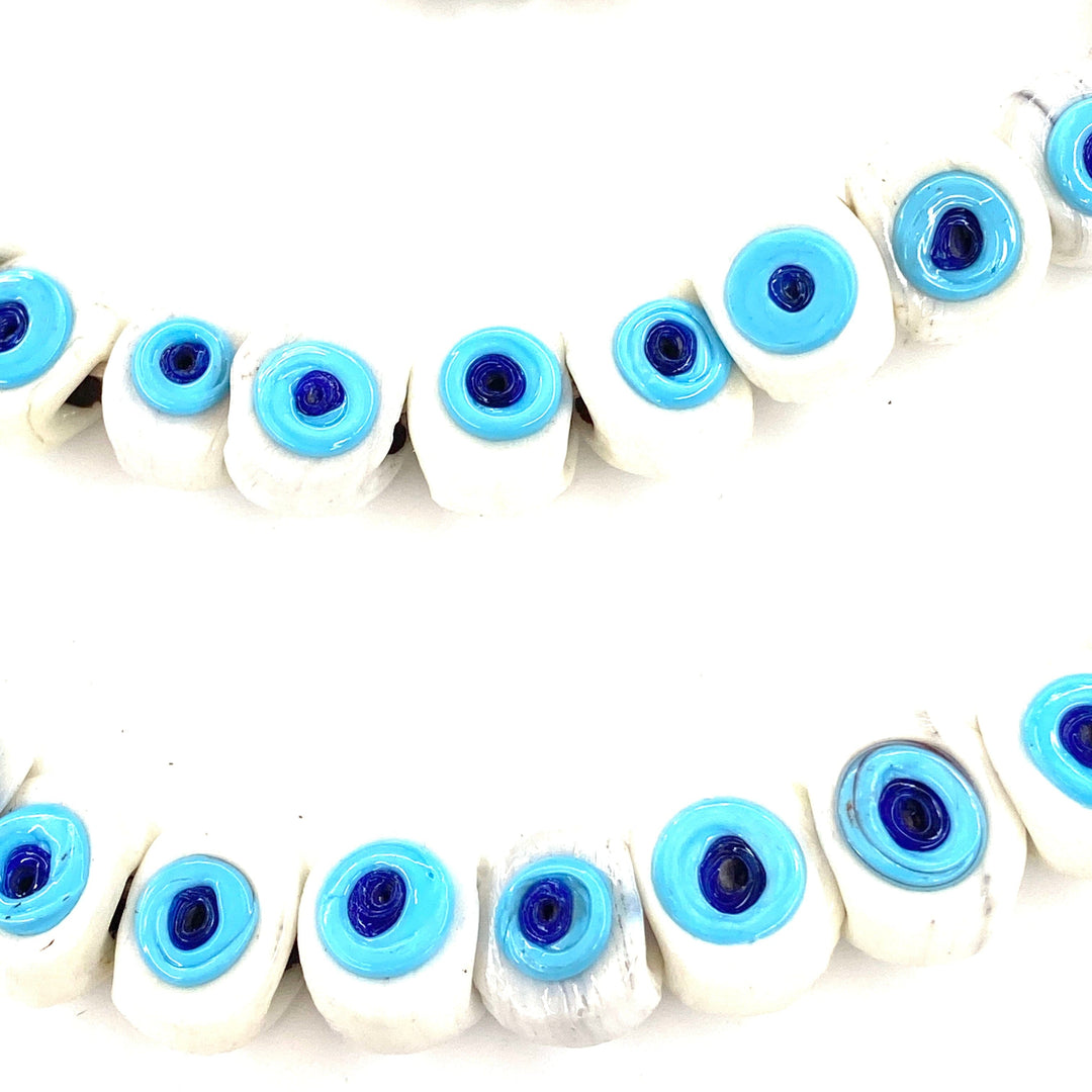 Traditional Turkish Artisan Handmade Glass Evil Eye Beads, Large Hole Evil Eye Glass Beads, 5 Beads per pack