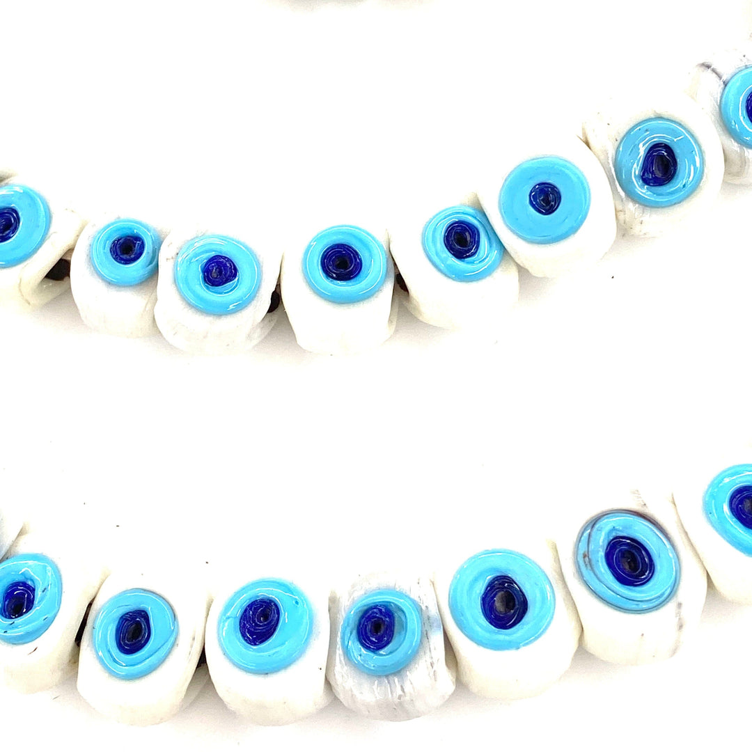 Traditional Turkish Artisan Handmade Glass Evil Eye Beads, Large Hole Evil Eye Glass Beads, 25 Beads per pack