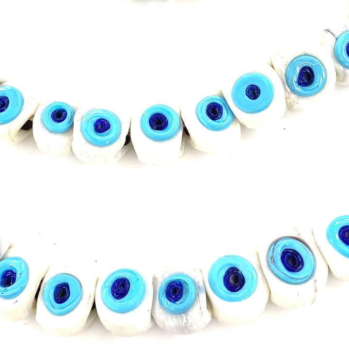 Traditional Turkish Artisan Handmade Glass Evil Eye Beads, Large Hole Evil Eye Glass Beads, 25 Beads per pack