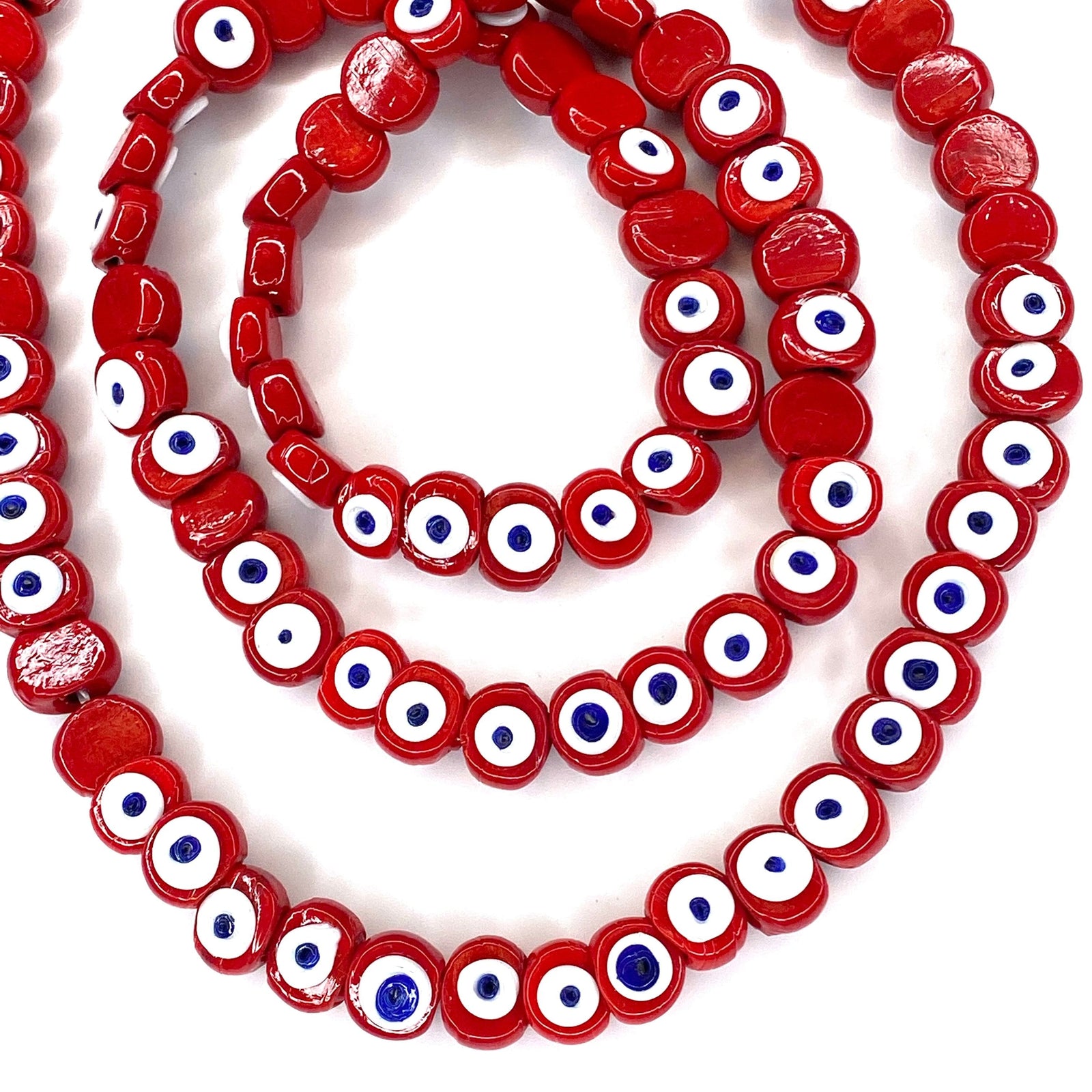 Traditional Turkish Artisan Handmade Glass Evil Eye Beads, Large Hole Evil Eye Glass Beads, 5 Beads per pack
