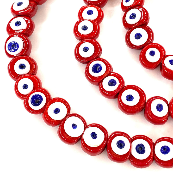 Traditional Turkish Artisan Handmade Glass Evil Eye Beads, Large Hole Evil Eye Glass Beads, 5 Beads per pack