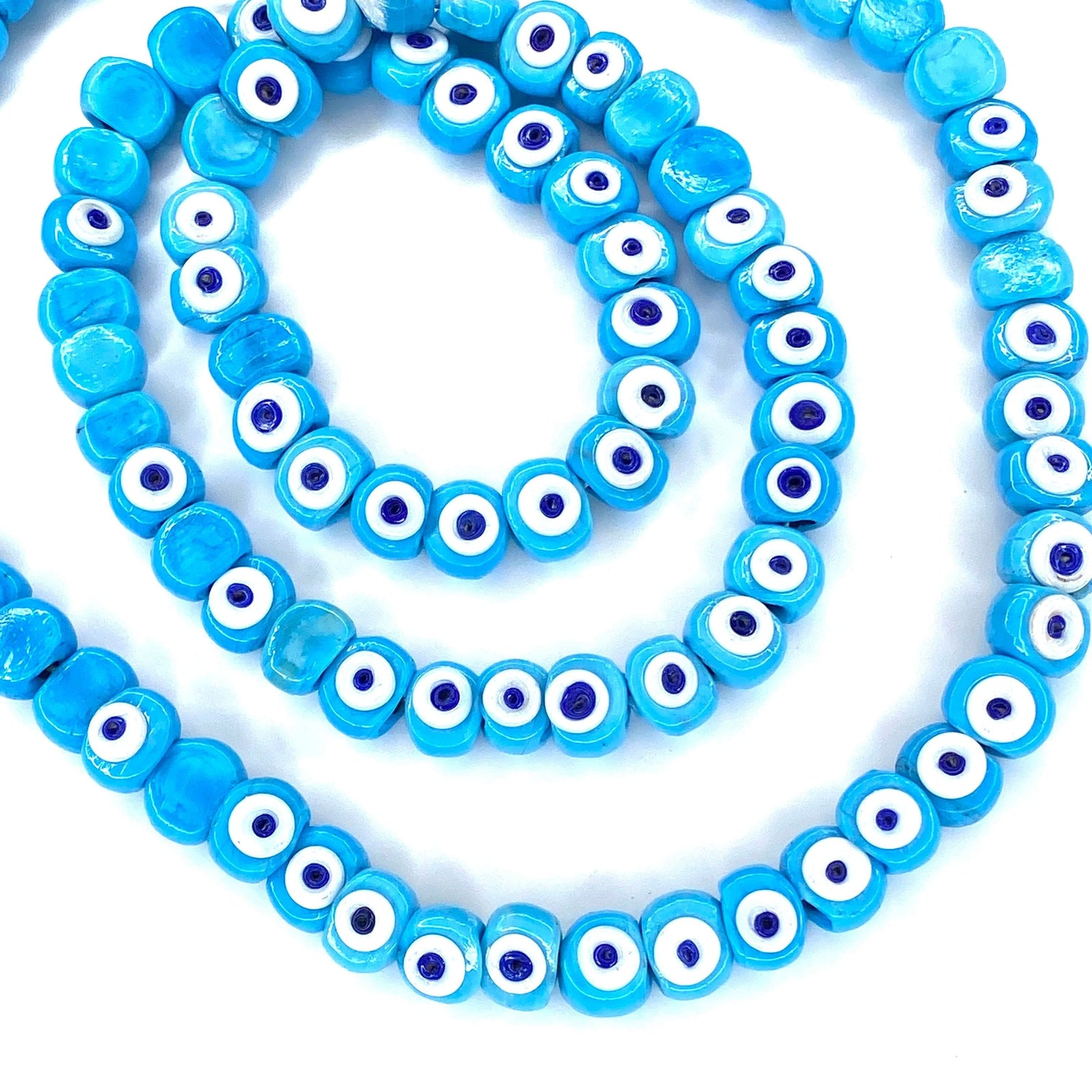 Traditional Turkish Artisan Handmade Glass Evil Eye Beads, Large Hole Evil Eye Glass Beads, 10 Beads per pack