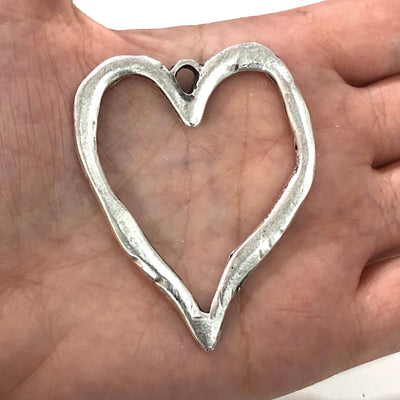 Antik versilbert großer Herzanhänger, großer silberner Herzanhänger, 57 mm