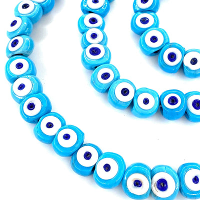 Traditional Turkish Artisan Handmade Glass Evil Eye Beads, Large Hole Evil Eye Glass Beads,  10 Beads per pack