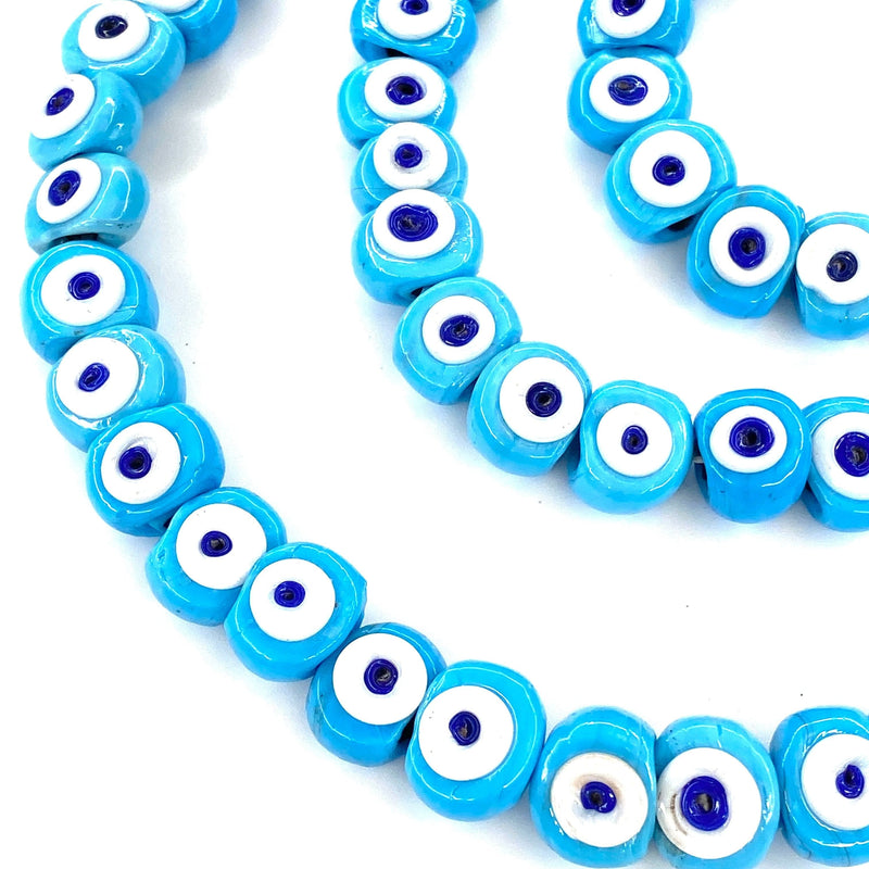 Traditional Turkish Artisan Handmade Glass Evil Eye Beads, Large Hole Evil Eye Glass Beads,  25 Beads per pack