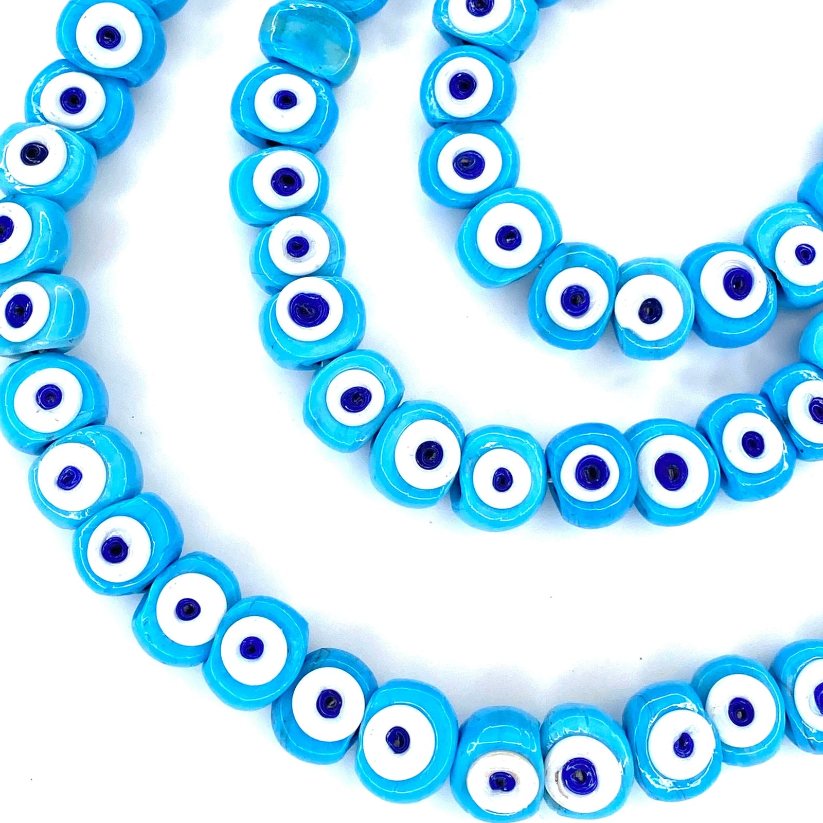 Traditional Turkish Artisan Handmade Glass Evil Eye Beads, Large Hole Evil Eye Glass Beads, 50 Beads per pack