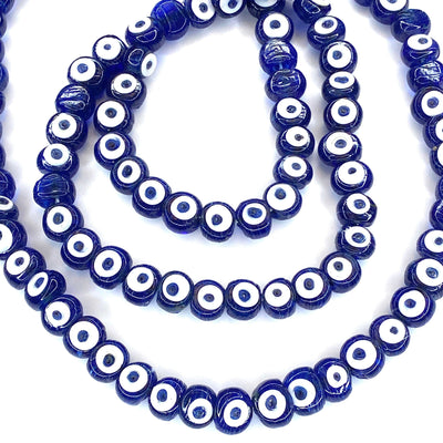 Traditional Turkish Artisan Handmade Glass Evil Eye Beads, Large Hole Evil Eye Glass Beads, 50 Beads per pack