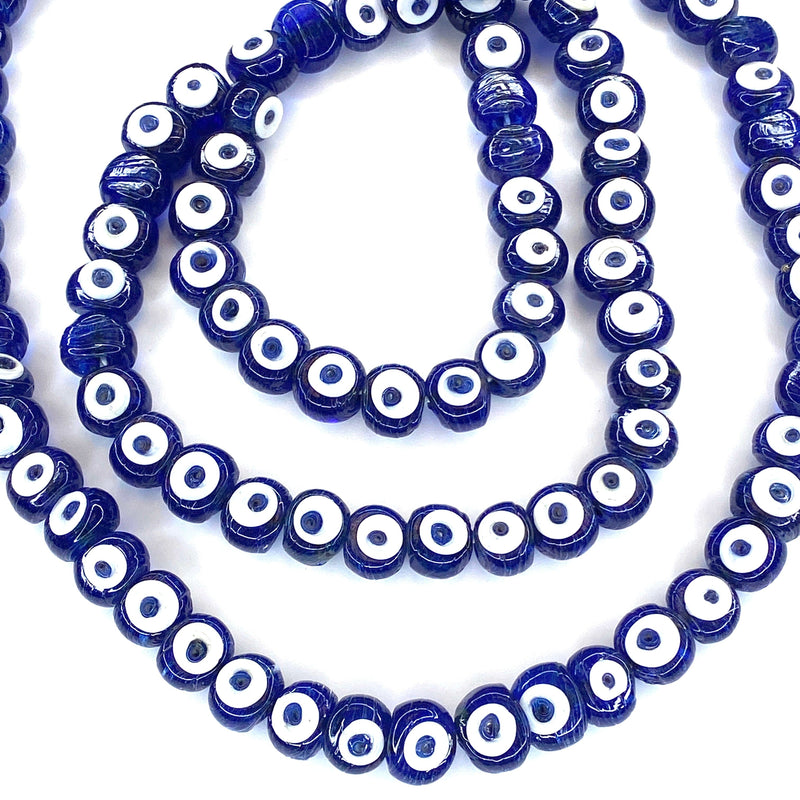 Traditional Turkish Artisan Handmade Glass Evil Eye Beads, Large Hole Evil Eye Glass Beads, 5 Beads per pack