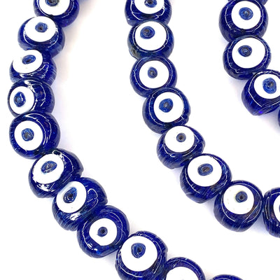 Traditional Turkish Artisan Handmade Glass Evil Eye Beads, Large Hole Evil Eye Glass Beads, 25 Beads per pack