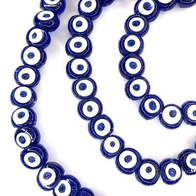 Traditional Turkish Artisan Handmade Glass Evil Eye Beads, Large Hole Evil Eye Glass Beads, 50 Beads per pack