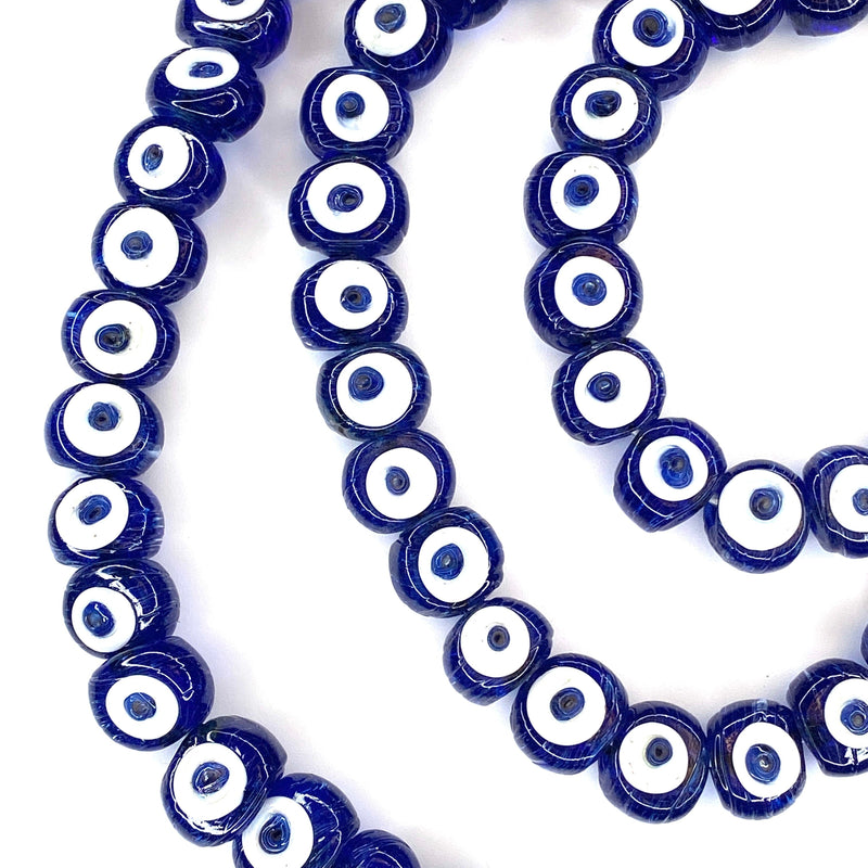 Traditional Turkish Artisan Handmade Glass Evil Eye Beads, Large Hole Evil Eye Glass Beads, 5 Beads per pack
